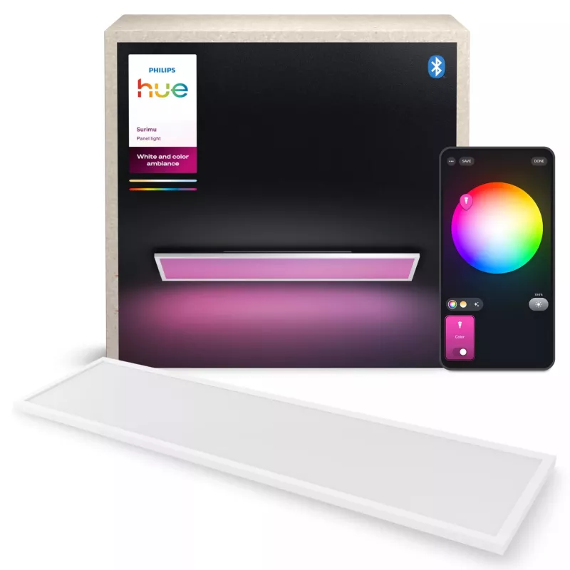 Philips Surimu Panel Rectangular Lámpara de Techo Inteligente, Bluetooth/Zigbee, 1200×300×48 mm, 220–240 V, Blanco