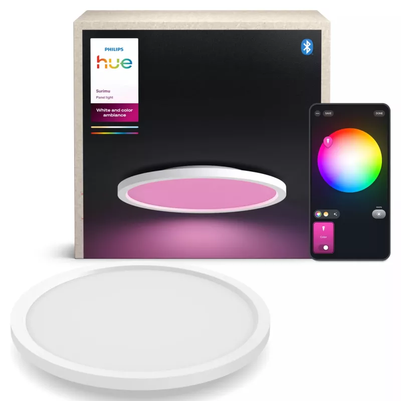 Philips Surimu Round Panel, Lámpara de Techo Inteligente, Bluetooth/Zigbee, Blanco, Aluminio, Multi, 2000 K