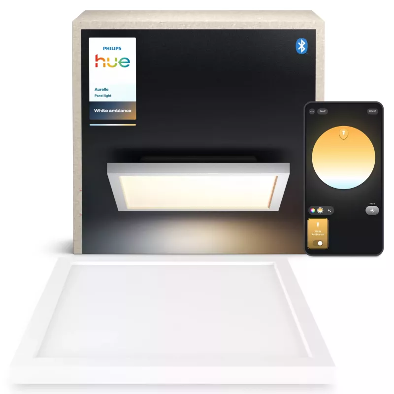 Philips Aurelle Square Panel Light, Lámpara de Techo Inteligente, Bluetooth/Zigbee, Blanco, LED, Aluminio, Variable