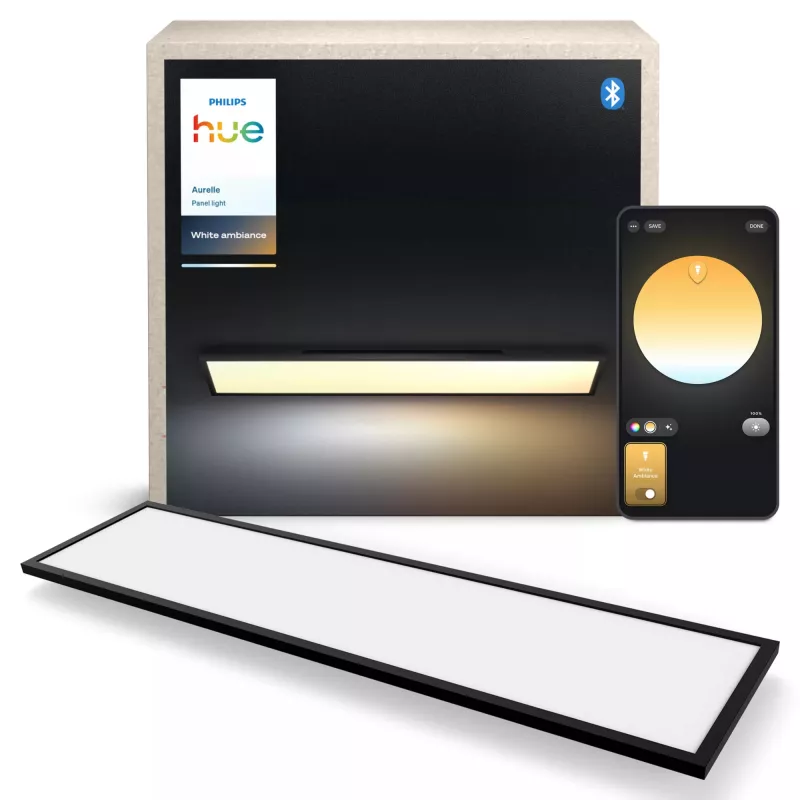Lámpara de Techo Inteligente Signify Philips Aurelle Rectangle Panel — Bluetooth/Zigbee, 1200×300×48 mm, Negro