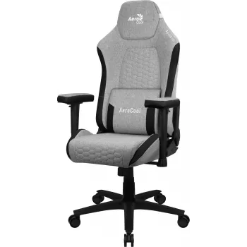 Silla gaming universal AEROCOOL CROWNASHGR — asiento/respaldo acolchados grises, reposabrazos 2D, estructura de acero, pistón de gas clase 4, peso máximo del usuario 150 kg