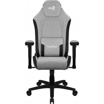 Silla gaming universal AEROCOOL CROWNASHGR — asiento/respaldo acolchados grises, reposabrazos 2D, estructura de acero, pistón de gas clase 4, peso máximo del usuario 150 kg
