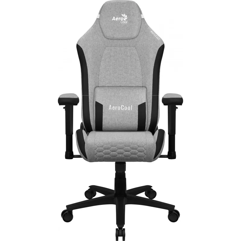 Silla gaming universal AEROCOOL CROWNASHGR — asiento/respaldo acolchados grises, reposabrazos 2D, estructura de acero, pistón de gas clase 4, peso máximo del usuario 150 kg