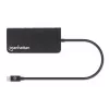 Manhattan Dock/Hub USB-C con lector de tarjetas, conexiones (x5): Ethernet, USB-A (3) y USB-C, 5 Gbit/s (USB 3.2 Gen1 alias USB 3.0), con Power Delivery (100W) al puerto USB-C (nota: se requiere fuente de alimentación USB-C y cable USB-C adicionales), universal para todos los dispositivos, aluminio