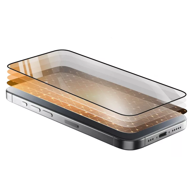 Cellularline Fortified Xtreme Glass - iPhone 16 vidrio templado ultrarresistente con bordes reforzados, fácil de instalar y extremadamente resistente