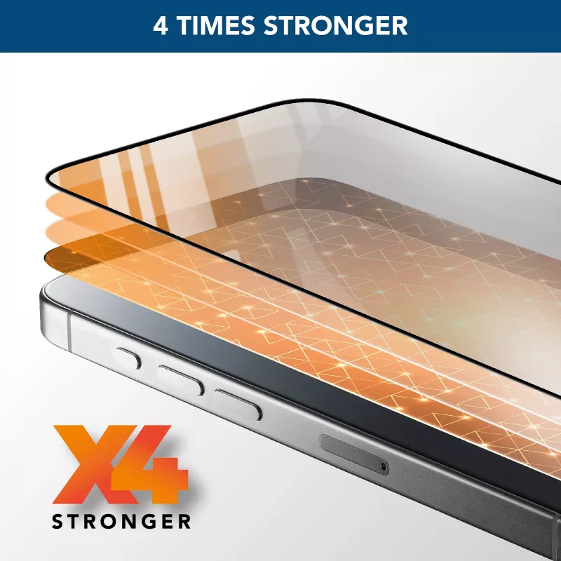 Cellularline Fortified Xtreme Glass - iPhone 16 vidrio templado ultrarresistente con bordes reforzados, fácil de instalar y extremadamente resistente