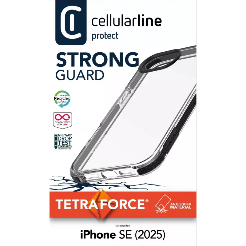 Cellularline Tetra Force Strong Guard – Funda protectora ultraelástica y antichoque para iPhone 16e con tecnología antibacteriana Microban® integrada