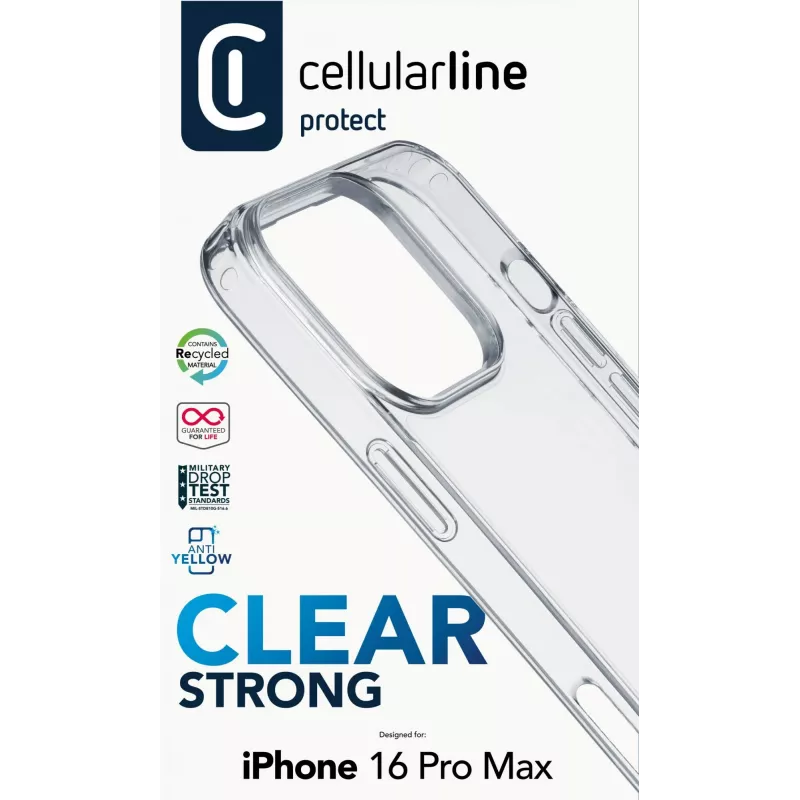 Cellularline Clear Protect – Funda rígida para iPhone 16 Pro Max con bordes de goma