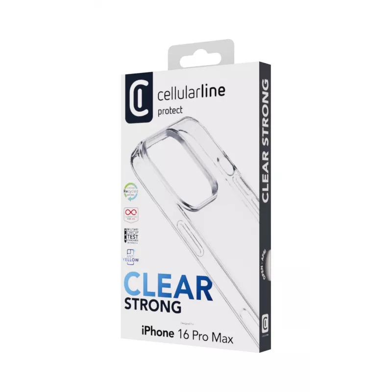 Cellularline Clear Protect – Funda rígida para iPhone 16 Pro Max con bordes de goma