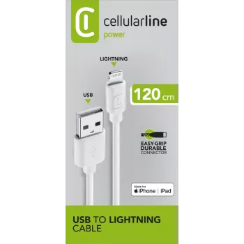 Cellularline Cable de alimentación 120cm - Cable Lightning para carga y transmisión de datos