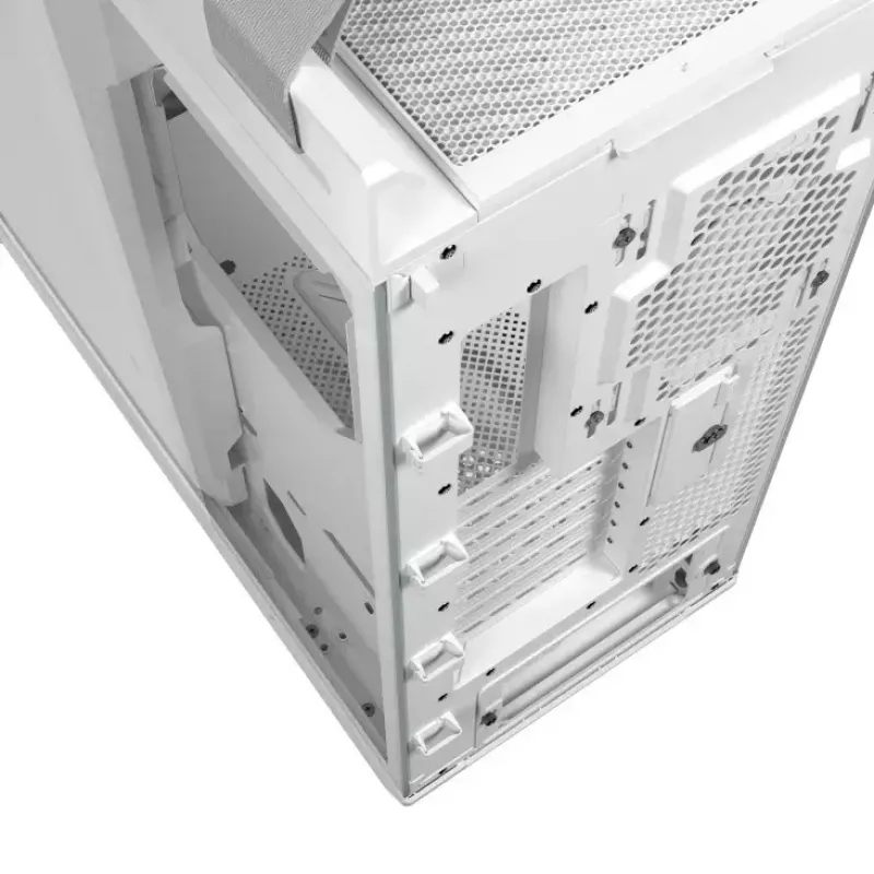 Caja para PC ASUS ROG Strix Helios II Midi Tower blanca — compatible con EATX/ATX/Micro-ATX/Mini-ITX, 3x140mm frontal + 1x140mm trasero, 2× bahías de 3,5 pulgadas + 4× de 2,5 pulgadas, cristal templado