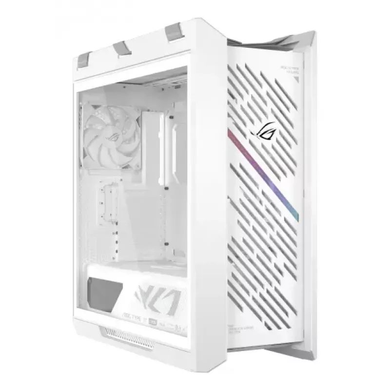 Caja para PC ASUS ROG Strix Helios II Midi Tower blanca — compatible con EATX/ATX/Micro-ATX/Mini-ITX, 3x140mm frontal + 1x140mm trasero, 2× bahías de 3,5 pulgadas + 4× de 2,5 pulgadas, cristal templado