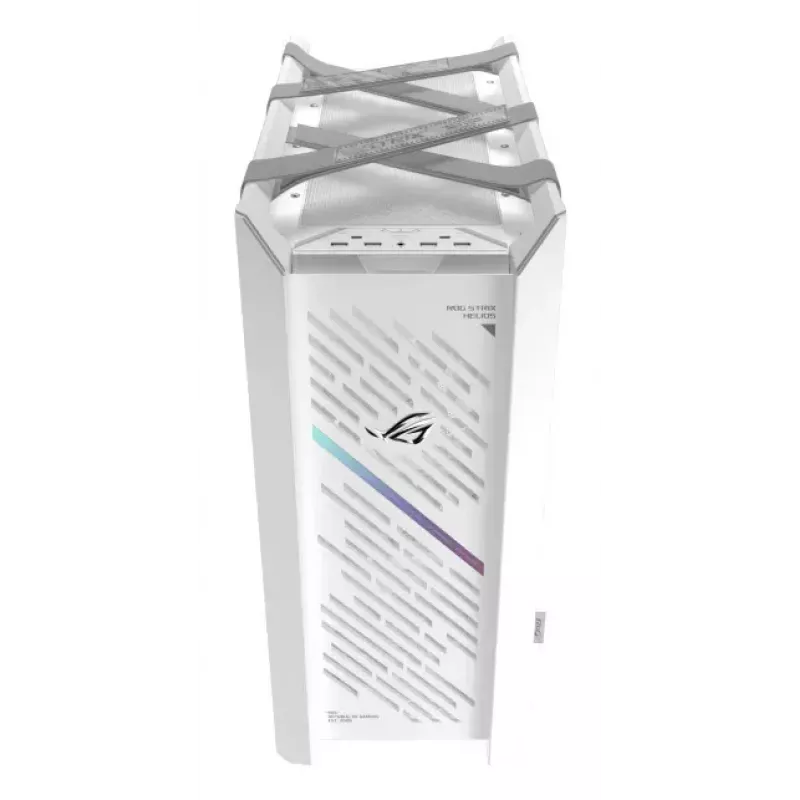 Caja para PC ASUS ROG Strix Helios II Midi Tower blanca — compatible con EATX/ATX/Micro-ATX/Mini-ITX, 3x140mm frontal + 1x140mm trasero, 2× bahías de 3,5 pulgadas + 4× de 2,5 pulgadas, cristal templado