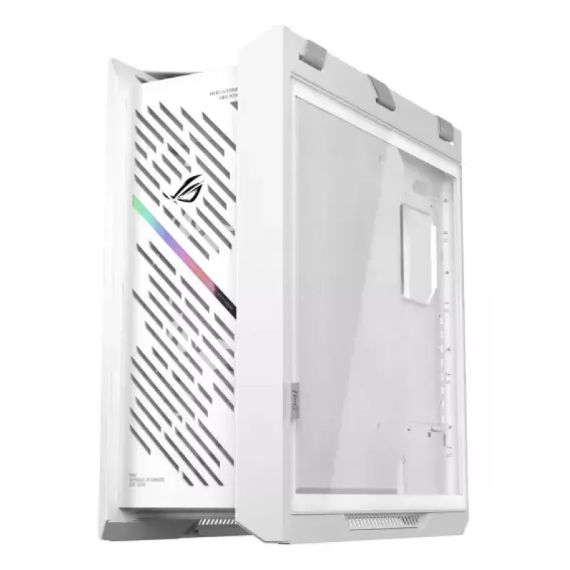 Caja para PC ASUS ROG Strix Helios II Midi Tower blanca — compatible con EATX/ATX/Micro-ATX/Mini-ITX, 3x140mm frontal + 1x140mm trasero, 2× bahías de 3,5 pulgadas + 4× de 2,5 pulgadas, cristal templado