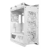 Caja para PC ASUS ROG Strix Helios II Midi Tower blanca — compatible con EATX/ATX/Micro-ATX/Mini-ITX, 3x140mm frontal + 1x140mm trasero, 2× bahías de 3,5 pulgadas + 4× de 2,5 pulgadas, cristal templado