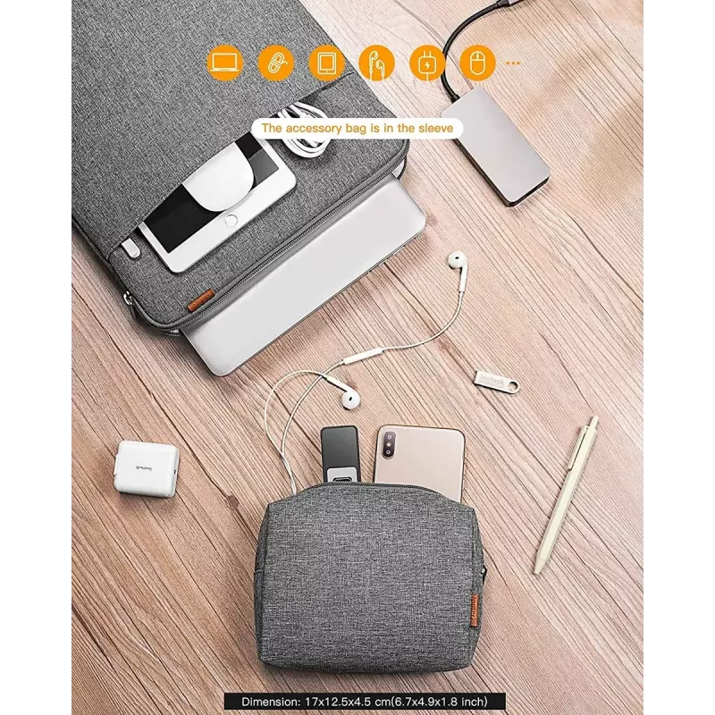 Inateck LB01006/S1 bolsa para portátil con bolsillo para accesorios, 13,3 pulgadas, gris