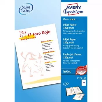 Papel de impresora A4 Avery 2576-150 mate 150 hojas blanco