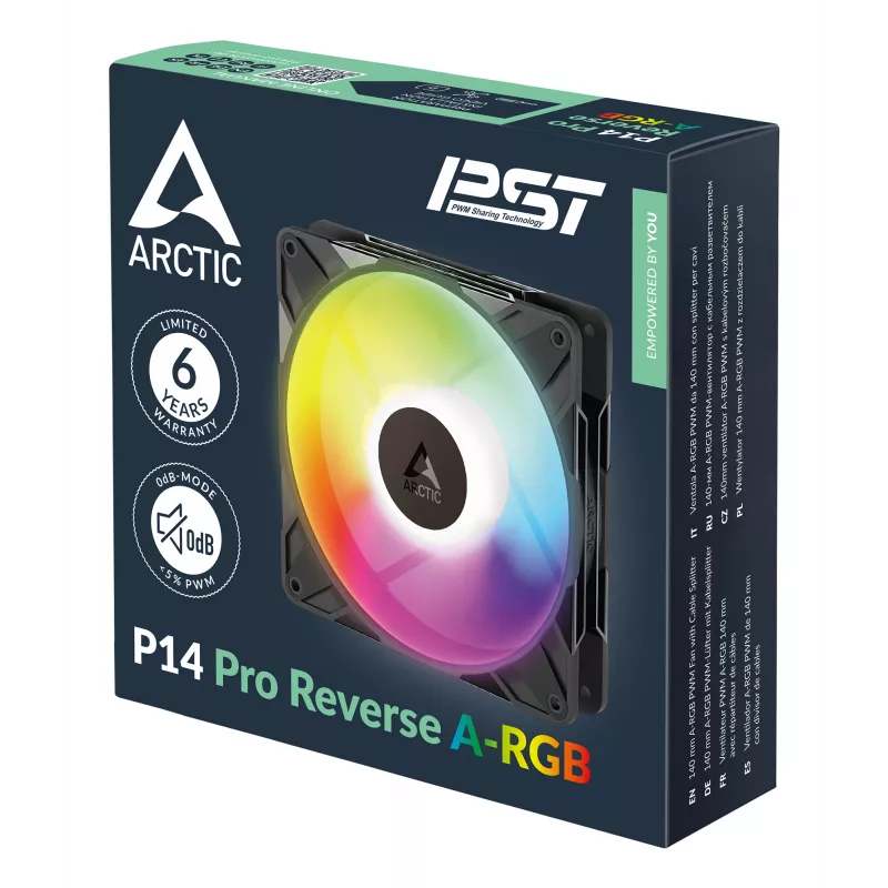 ARCTIC Freezer P14 Pro Reverse A-RGB - pack de 3 - ventilador A-RGB PWM de 140 mm con distribuidor de cables