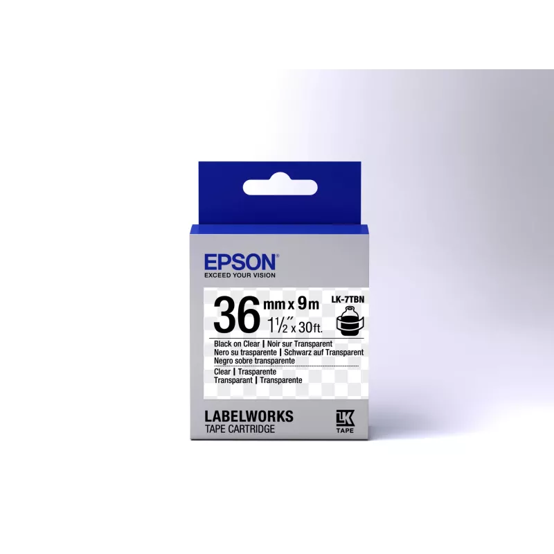 Cartucho de etiquetas Epson transparente LK-7TBN negro/transparente 36 mm (9 m)