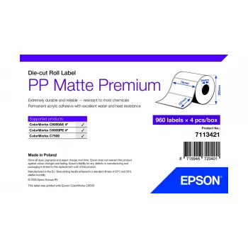 Etiquetas de impresora troqueladas autoadhesivas Epson 7113421 — blanco, 7,6×12,7 cm, 3840 uds. (4 rollos × 960)