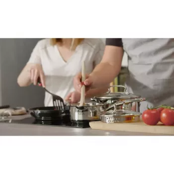 Set de ollas Tefal Duetto+ G719S7, acero inoxidable, 7 piezas (cacerolas con mango Ø16/20/24 cm, olla baja Ø16 cm), inducción, tapas, apto para horno hasta 250°C