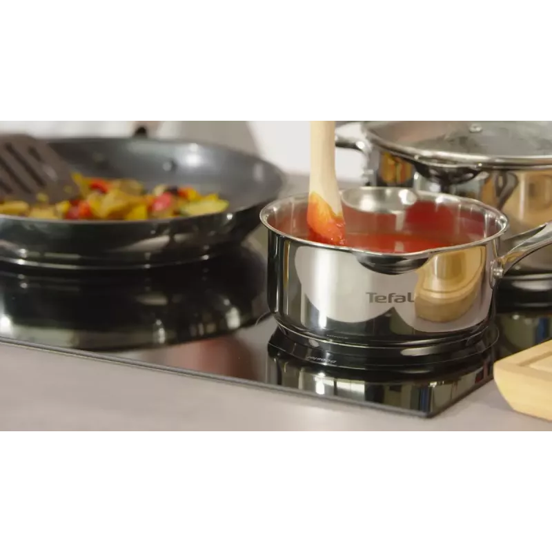 Set de ollas Tefal Duetto+ G719S7, acero inoxidable, 7 piezas (cacerolas con mango Ø16/20/24 cm, olla baja Ø16 cm), inducción, tapas, apto para horno hasta 250°C