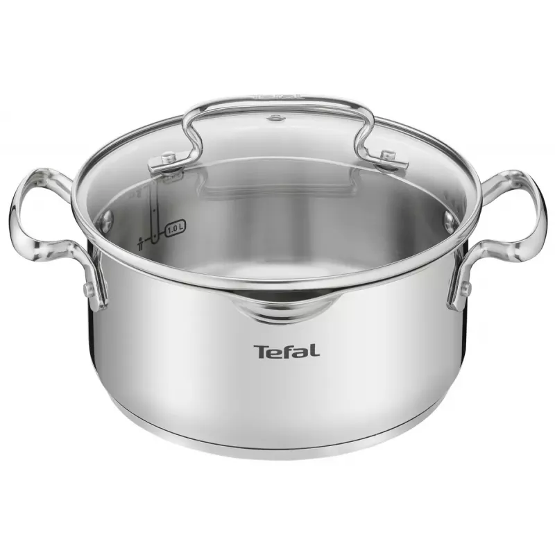 Set de ollas Tefal Duetto+ G719S7, acero inoxidable, 7 piezas (cacerolas con mango Ø16/20/24 cm, olla baja Ø16 cm), inducción, tapas, apto para horno hasta 250°C