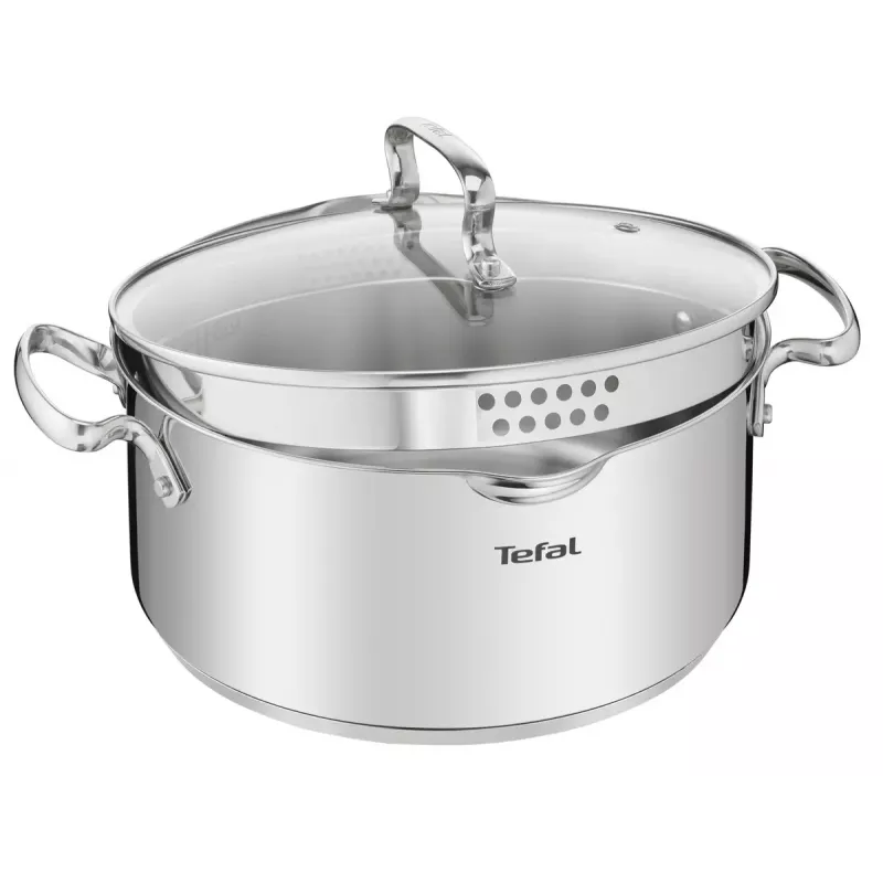 Set de ollas Tefal Duetto+ G719S7, acero inoxidable, 7 piezas (cacerolas con mango Ø16/20/24 cm, olla baja Ø16 cm), inducción, tapas, apto para horno hasta 250°C