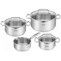 Set de ollas Tefal Duetto+ G719S7, acero inoxidable, 7 piezas (cacerolas con mango Ø16/20/24 cm, olla baja Ø16 cm), inducción, tapas, apto para horno hasta 250°C