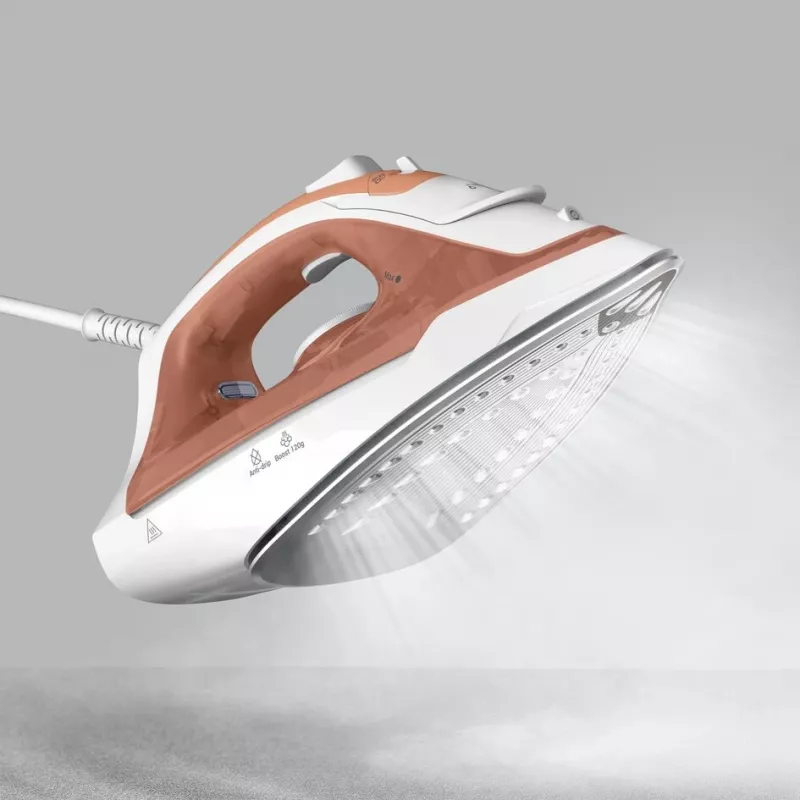 Tefal Virtuo 30 FV2C40E0 Plancha de ropa en seco y vapor, suela cerámica, 2000 W, melocotón, blanco