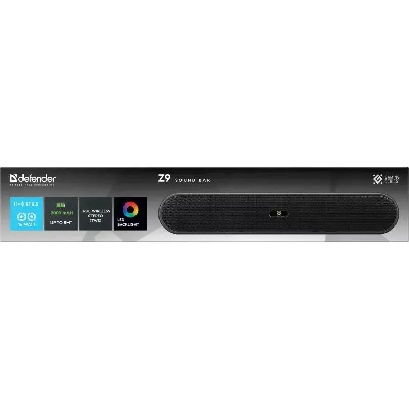 Barra de sonido Bluetooth DEFENDER Z2, Bluetooth 5.3 (LE Audio), 16 W RMS, 100–20000 Hz, función de carga USB, negra