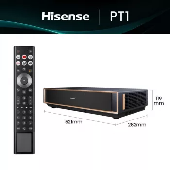 Proyector HISENSE PT1 3D Smart TV, nativo 16:9, Wi‑Fi y Ethernet, HDR (HLG), HDMI 2.0/2.1, negro