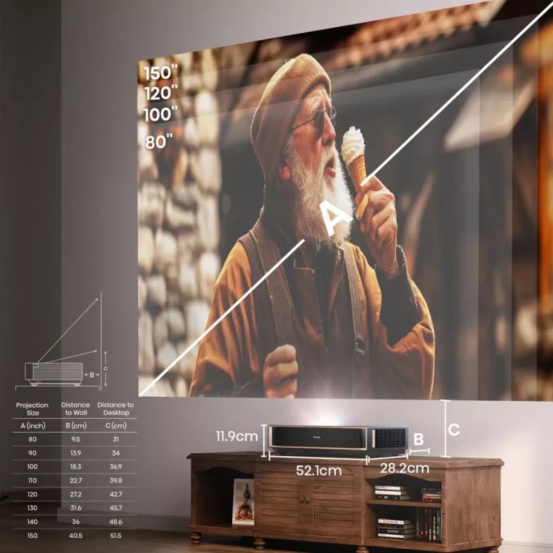 Proyector HISENSE PT1 3D Smart TV, nativo 16:9, Wi‑Fi y Ethernet, HDR (HLG), HDMI 2.0/2.1, negro