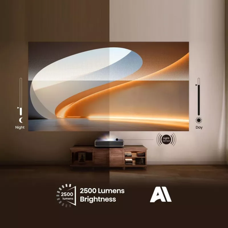 Proyector HISENSE PT1 3D Smart TV, nativo 16:9, Wi‑Fi y Ethernet, HDR (HLG), HDMI 2.0/2.1, negro