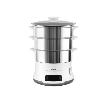 Tefal Convenient Series Deluxe VC502D Vaporera 3 cestas Encimera 900 W Acero inoxidable, blanco