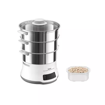 Tefal Convenient Series Deluxe VC502D Vaporera 3 cestas Encimera 900 W Acero inoxidable, blanco