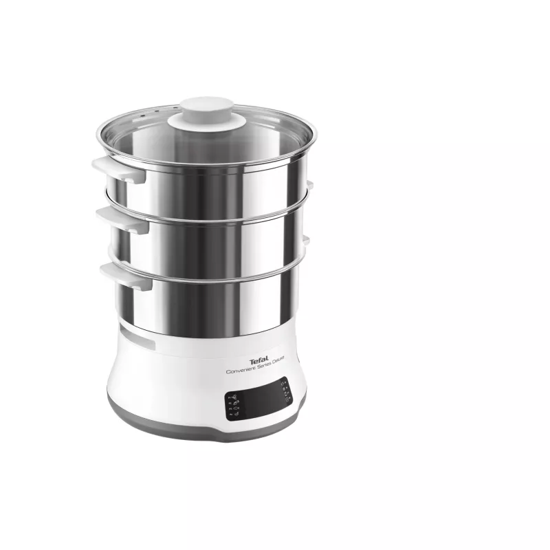 Tefal Convenient Series Deluxe VC502D Vaporera 3 cestas Encimera 900 W Acero inoxidable, blanco