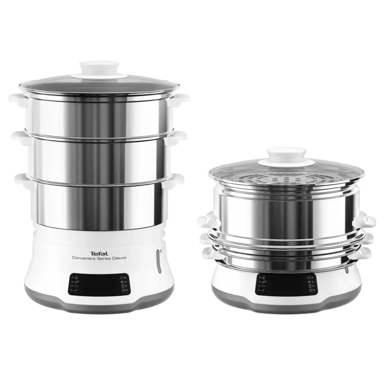 Tefal Convenient Series Deluxe VC502D Vaporera 3 cestas Encimera 900 W Acero inoxidable, blanco