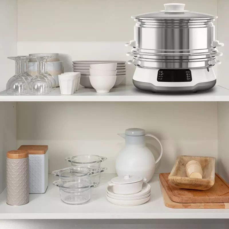 Tefal Convenient Series Deluxe VC502D Vaporera 3 cestas Encimera 900 W Acero inoxidable, blanco