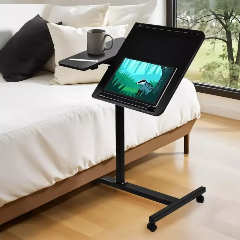 Soporte de mesa móvil y portátil con altura ajustable MACLEAN MC-121 B – altura, inclinación y ruedas ajustables, carga de 30 kg, negro