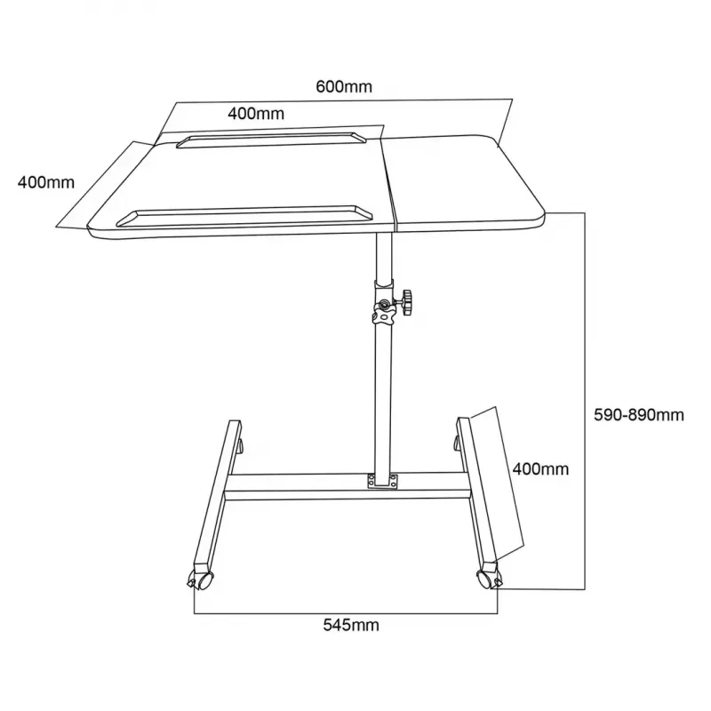 Soporte de mesa móvil y portátil con altura ajustable MACLEAN MC-121 B – altura, inclinación y ruedas ajustables, carga de 30 kg, negro