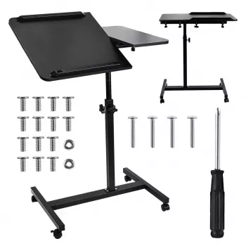 Soporte de mesa móvil y portátil con altura ajustable MACLEAN MC-121 B – altura, inclinación y ruedas ajustables, carga de 30 kg, negro
