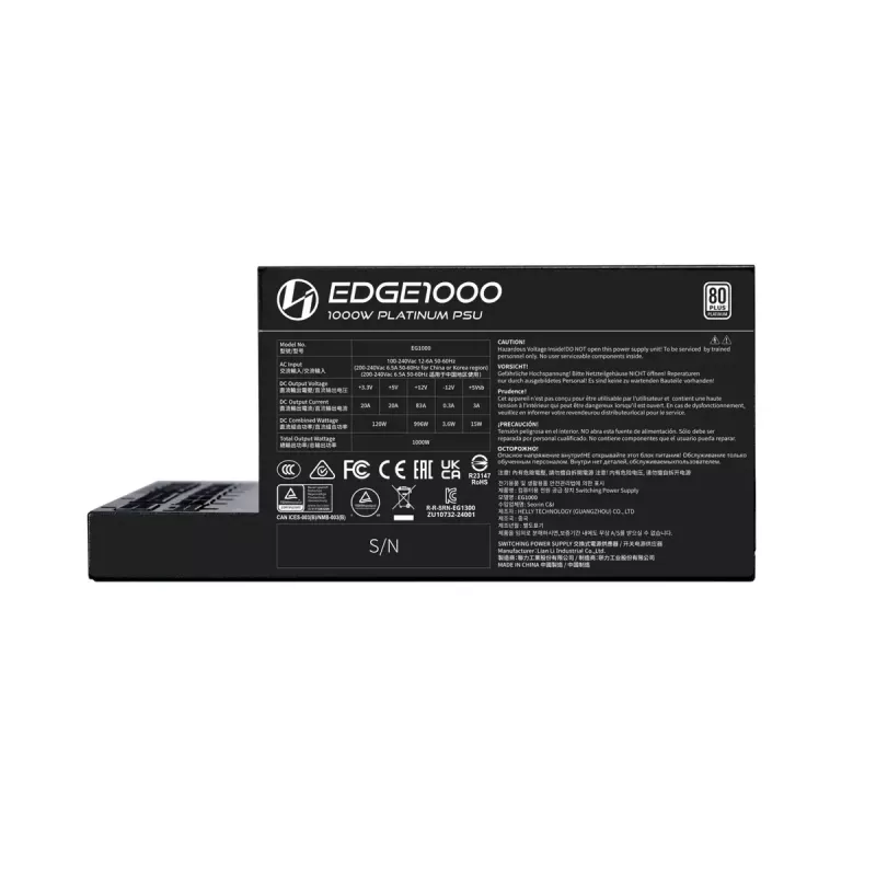 Lian Li EDGE EG1000 Fuente de alimentación ATX 3.1 de 1000 W, 80 PLUS Platinum, negro