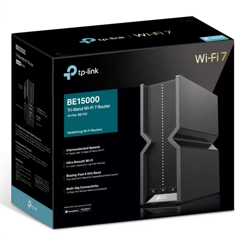 TP-Link Archer BE700 Router WLAN Multi-Gigabit Ethernet Tri-Banda (2,4 GHz / 5 GHz / 6 GHz) Negro