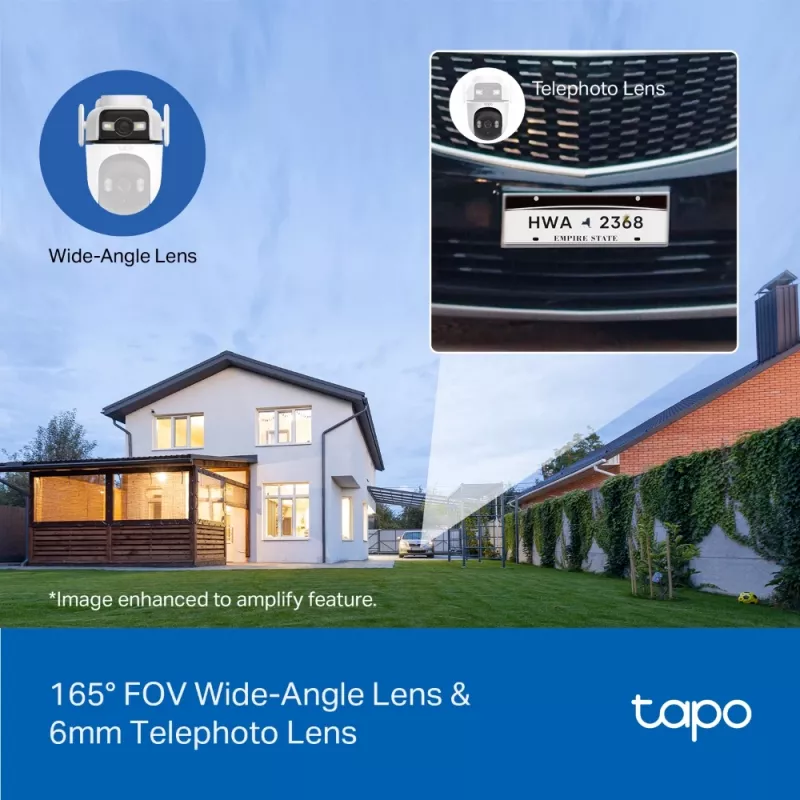 TP-Link Tapo Cámara de seguridad exterior de doble lente con giro/inclinación, Cámara de seguridad IP, Exterior, Cableado e Inalámbrico, Montaje en techo/pared/mástil, Blanco, Esférico
