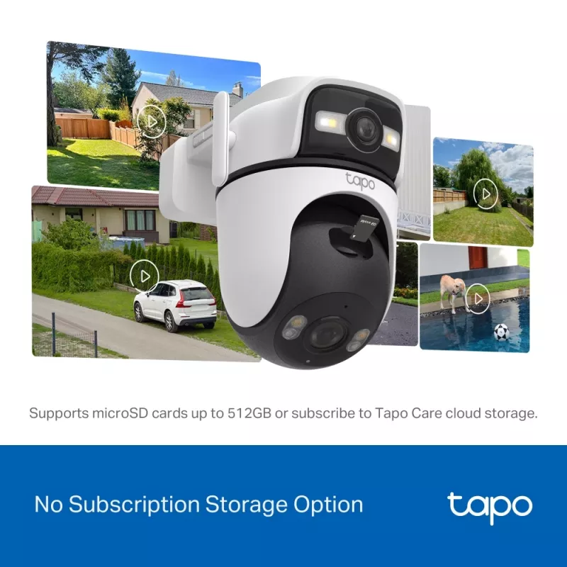 TP-Link Tapo Cámara de seguridad exterior de doble lente con giro/inclinación, Cámara de seguridad IP, Exterior, Cableado e Inalámbrico, Montaje en techo/pared/mástil, Blanco, Esférico