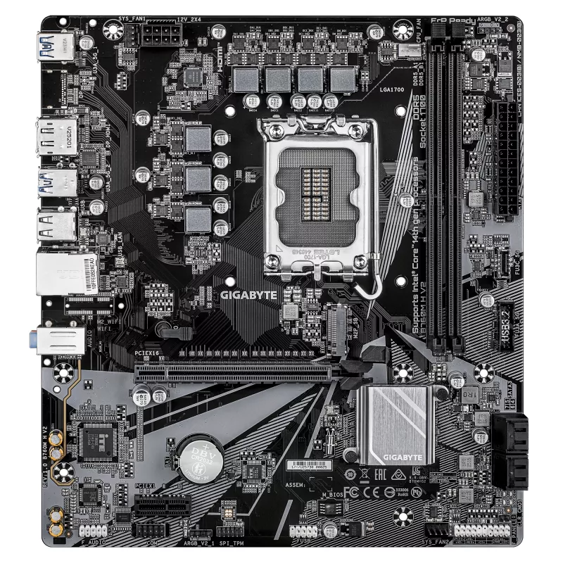 GIGABYTE B760M H V2 Placa base – Compatible con CPUs Intel Core de 14.ª generación, VRM digital de 5+1+1 fases, hasta 8000 MHz DDR5 (O.C.), 1x PCIe 4.0 M.2, 1GbE LAN, USB 3.2 Gen1