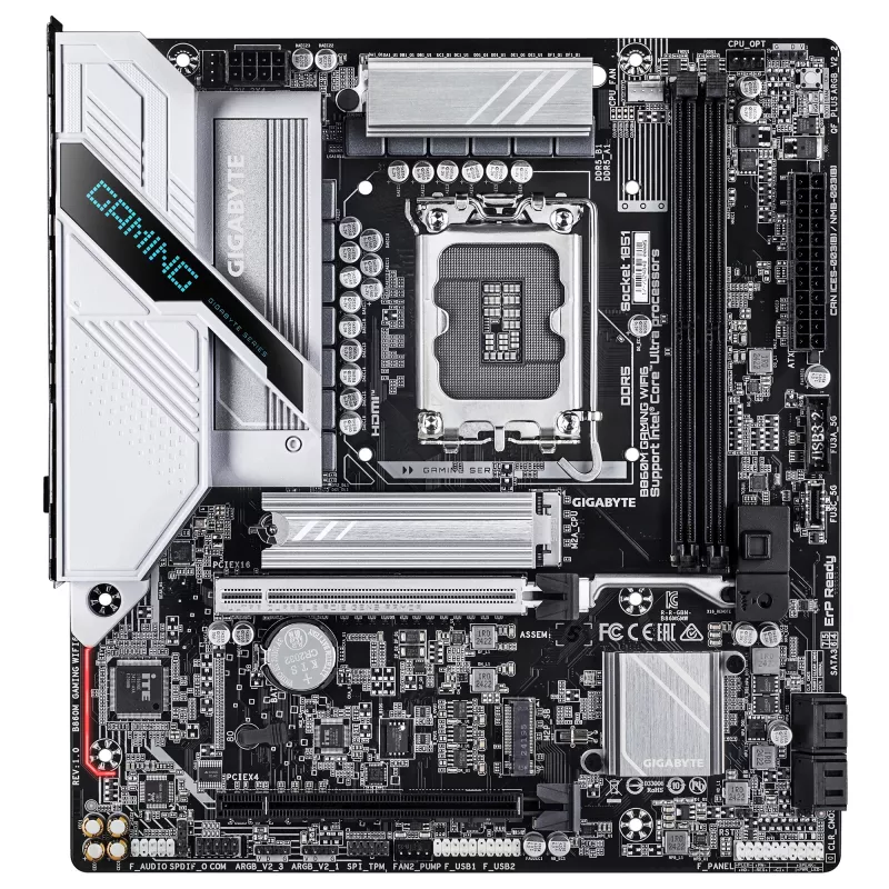 Placa base GIGABYTE B860M GAMING WIFI6 — Micro ATX, LGA 1851, DDR5 hasta 9066MHz, 2 DIMM, PCIe 5.0, 2,5GbE, Wi-Fi 6E