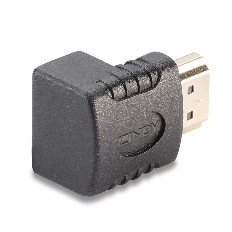 Adaptador en ángulo de 90 grados Lindy conector hembra HDMI a conector macho HDMI hacia arriba