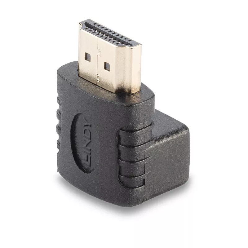 Adaptador en ángulo de 90 grados Lindy conector hembra HDMI a conector macho HDMI hacia arriba